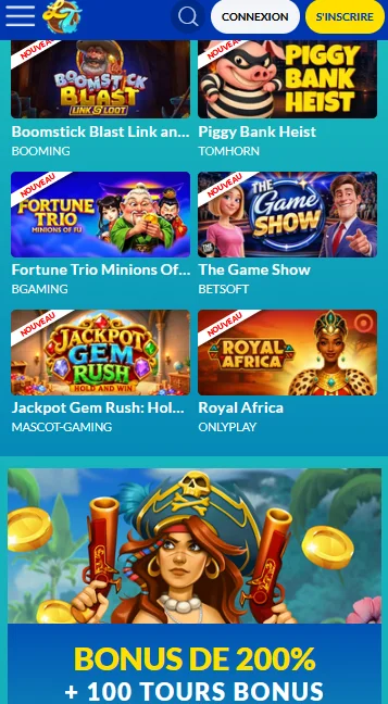 Version mobile du site Lucky Treasure