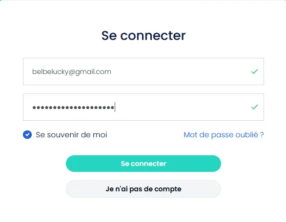 Formulaire de connexion Lucky Treasure