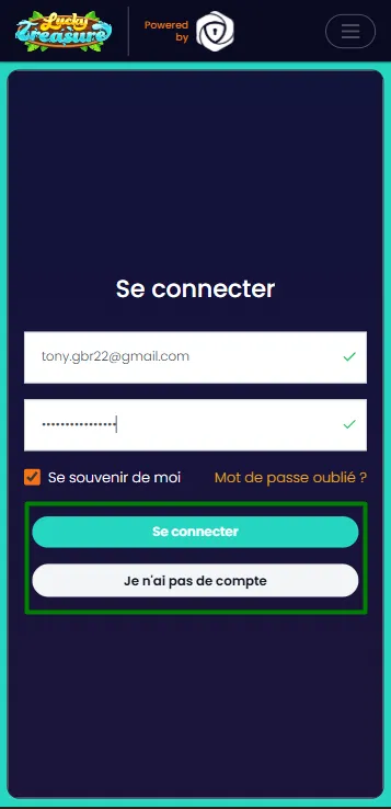 Connexion au casino Lucky Treasure